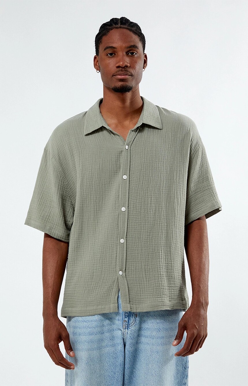 Pacsun Cropped Boxy Gauze Camp Shirt Taupe Size Large